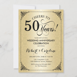 50. Hochzeitstag - Gold Schwarz Damast Einladung