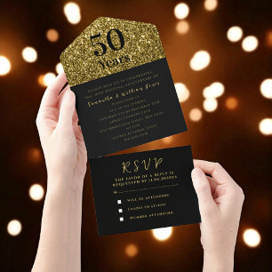 50. Hochzeitstag Gold Schwarz Modern All In One Einladung