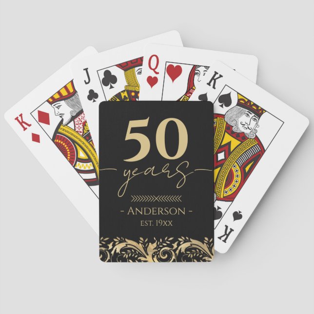 50. Hochzeitstag Gold Schwarz Spielkarten (Rückseite)