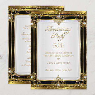 50. Hochzeitstag Gold Schwarz Weiße Perle Einladung