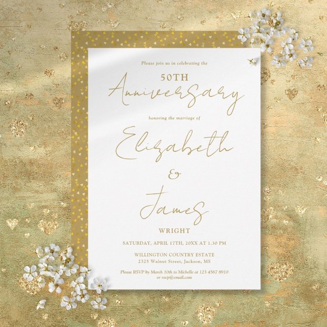 50. Hochzeitstag Gold Script Hochzeit Einladung (50th Wedding Anniversary Gold Script Wedding Invitation)