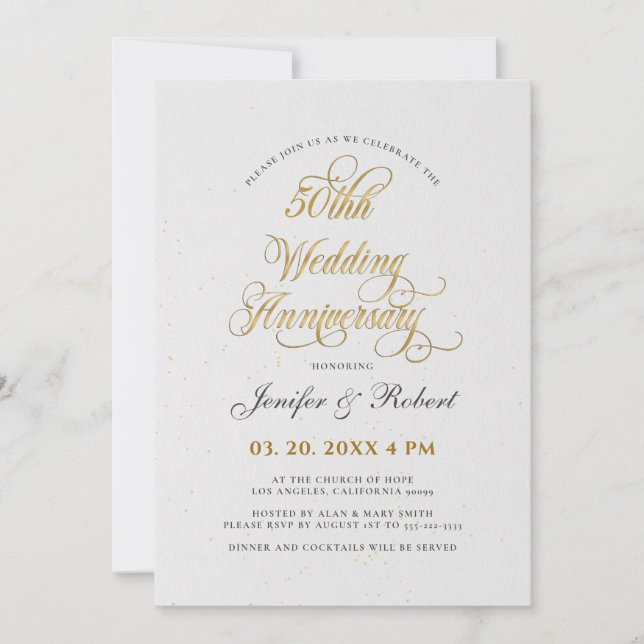 50. Hochzeitstag Gold Typografie Einladung (Vorderseite)