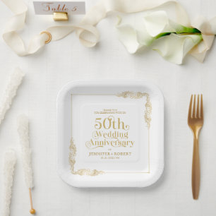 50. Hochzeitstag Gold Typografie Pappteller