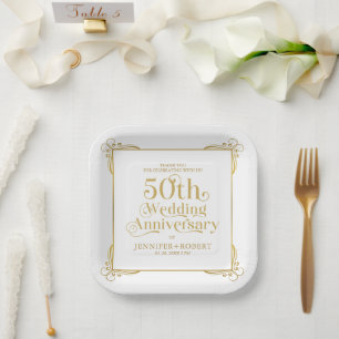 50. Hochzeitstag Gold Typografie Rahmen Pappteller