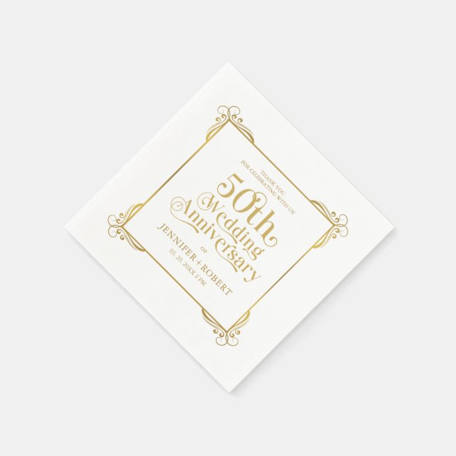50. Hochzeitstag Gold Typografie Rahmen Serviette (Ecke)