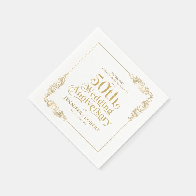50. Hochzeitstag Gold Typografie Serviette (Ecke)