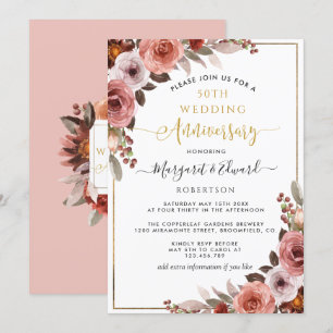 50. Hochzeitstag, Gold und Blush Floral Einladung