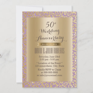50. Hochzeitstag Gold & Violet Leopard Einladung