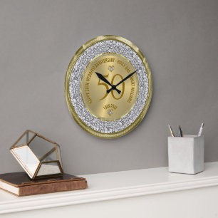 50. Hochzeitstag Gold White Diamonds Große Wanduhr