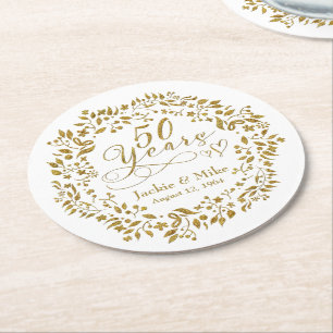 50. Hochzeitstag Gold White Runder Pappuntersetzer
