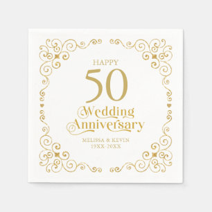 50. Hochzeitstag Gold-Wirbel Frame Napkins Serviette