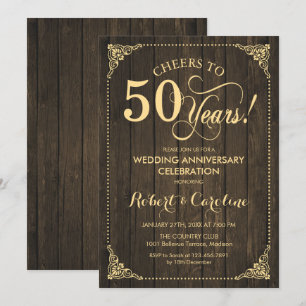 50. Hochzeitstag - Gold Wood Einladung