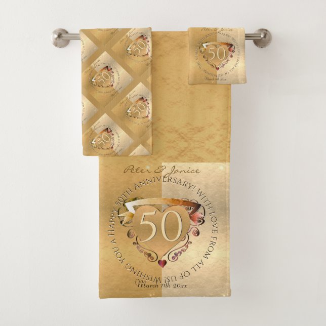 50. Hochzeitstag Golden Badhandtuch Set (Insitu)