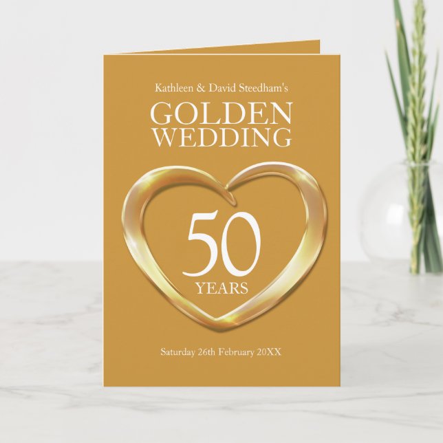 50. Hochzeitstag Goldene Herzen gefaltet Einladung (Vorderseite)