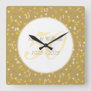 50. Hochzeitstag Goldene Herzen Konfetti Quadratische Wanduhr