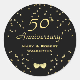 50. Hochzeitstag, Goldene Herzen Runder Aufkleber