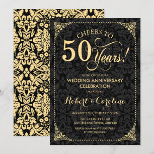 50. Hochzeitstag - Goldener schwarzer Damast Einladung