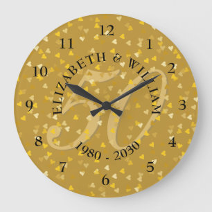 50. Hochzeitstag-GoldherzenConfetti Große Wanduhr