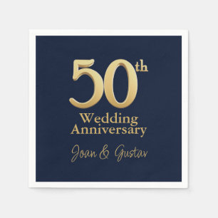 50. Hochzeitstag Goldschrift Blau Serviette