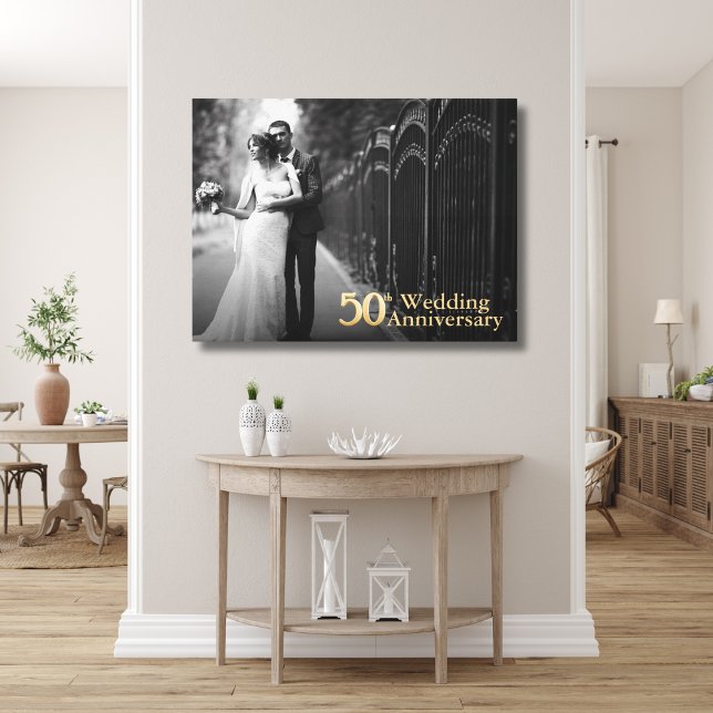 50. Hochzeitstag | Goldschrift | Foto Leinwanddruck (Von Creator hochgeladen)