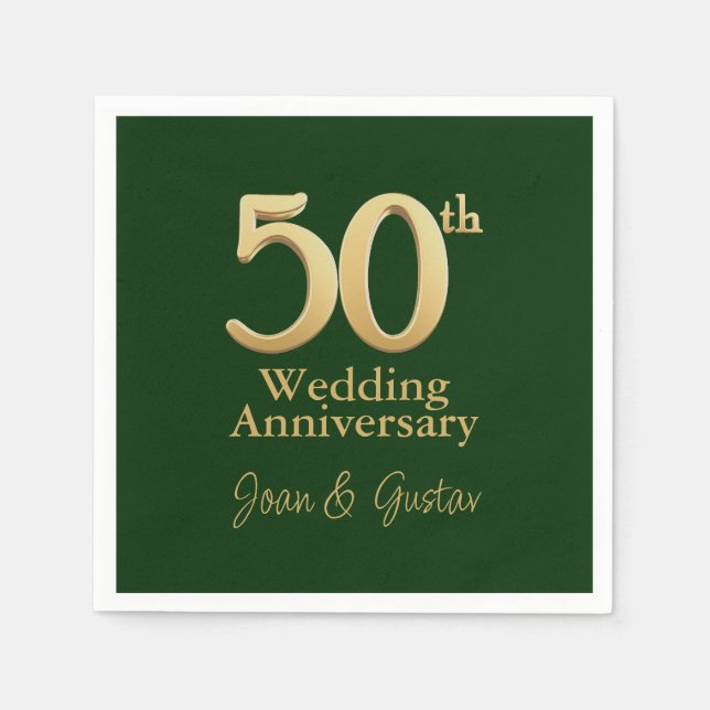 50. Hochzeitstag | Goldschrift | Green Serviette (Vorderseite)