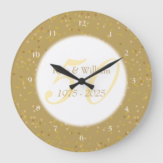50. Hochzeitstag Goldstaub Confetti Große Wanduhr (Vorderseite)