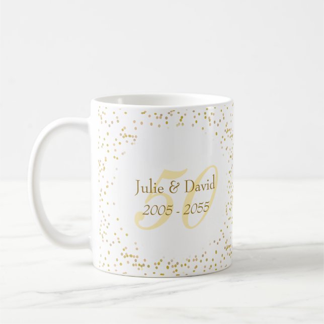 50. Hochzeitstag Goldstaub Confetti Kaffeetasse (Links)