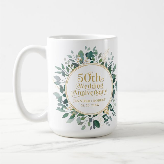 50. Hochzeitstag Goldtypografie Kaffeetasse (Links)