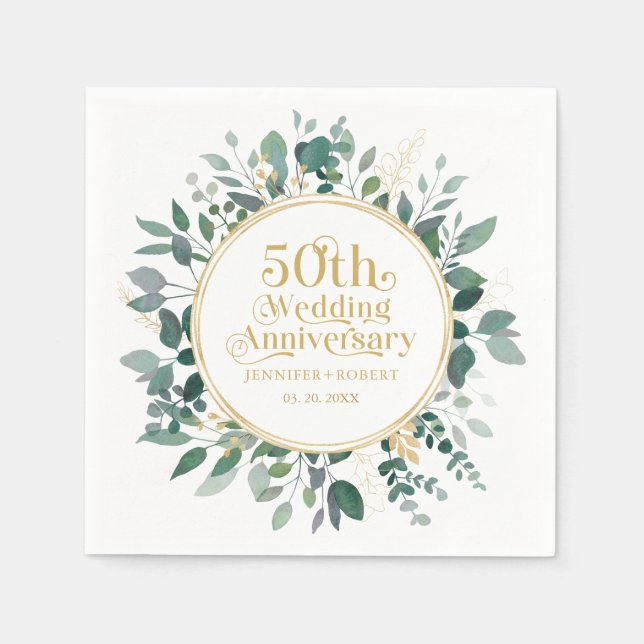 50. Hochzeitstag Goldtypografie Serviette (Vorderseite)