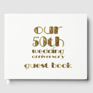 50. Hochzeitstag Goldweiße Typografie Gästebuch