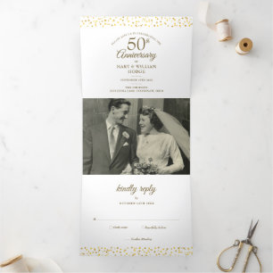 50. Hochzeitstag Herz Konfetti Hochzeitsfoto Dreifach Gefaltete Einladung