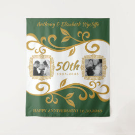 50. Hochzeitstag Ihre Fotos Grün Gold Wandteppich
