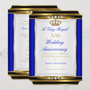 50. Hochzeitstag Königlich Blau Goldene Krone 2 Einladung