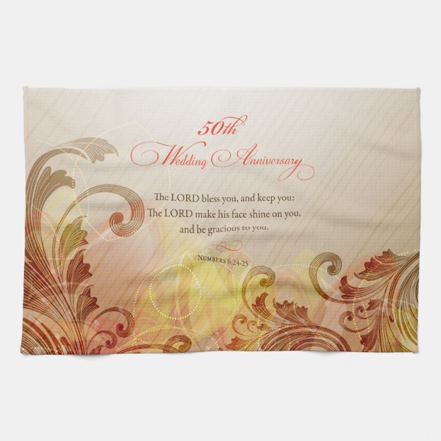 50. Hochzeitstag, Lord Bless & Behalt Geschirrtuch (Horizontal)