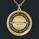 50. Hochzeitstag Metallic Gold & Black 2 Vergoldete Kette<br><div class="desc">Eleganter 50. Hochzeitstag Gedenkstätte mit individualisierbarem Text. Metallisches Gold und Schwarz. Weißer Diamantenakzent.</div>