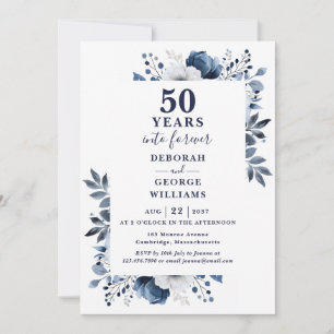 50. Hochzeitstag Navy Blue Floral Monogram Einladung