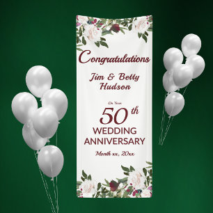 50. Hochzeitstag-Party Weiße Rosen Banner