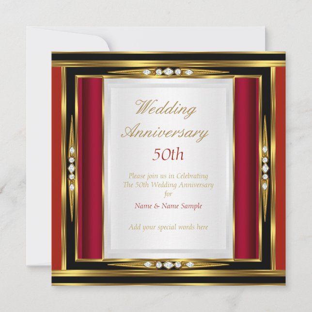 50. Hochzeitstag Red Gold Black Diamond 1 Einladung (Vorderseite)