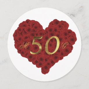 50. Hochzeitstag Rote Rosen Herz Elegant Einladung