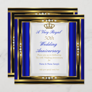 50. Hochzeitstag Royal Blue Gold Crown 2 Einladung