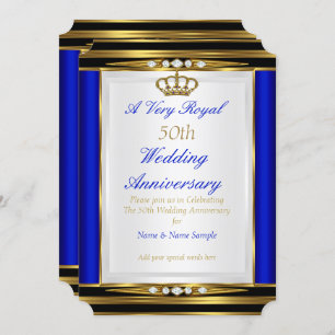 50. Hochzeitstag Royal Blue Gold Crown 2 Einladung