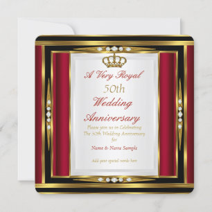 50. Hochzeitstag Royal Red Gold Krone Einladung