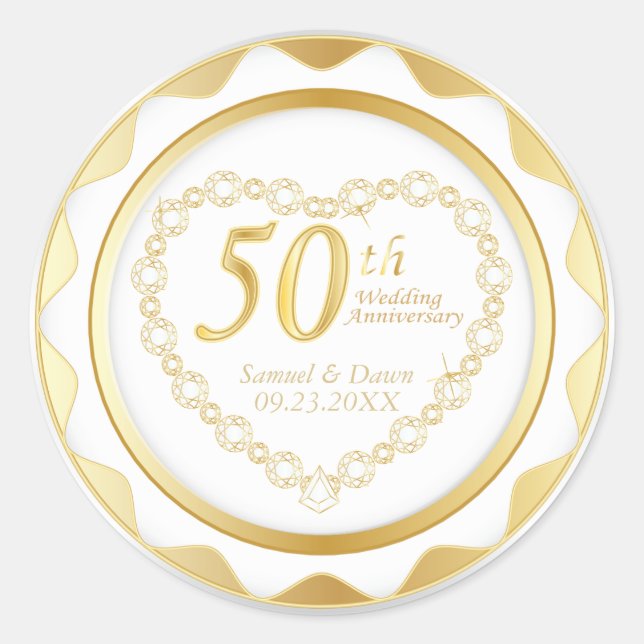 50. Hochzeitstag Runder Aufkleber (Vorderseite)