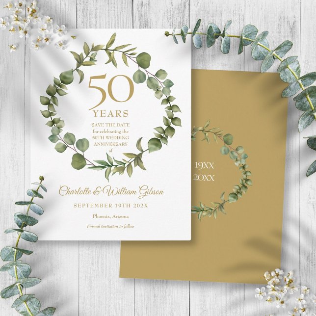 50. Hochzeitstag Save the Date Garland Postkarte (50th Wedding Anniversary Save the Date Garland Postcard)