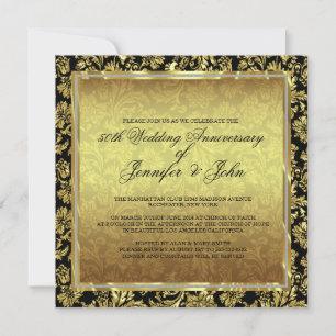 50. Hochzeitstag Schwarz & Gold Damast Einladung