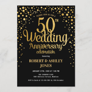50. Hochzeitstag - Schwarz & Gold Einladung