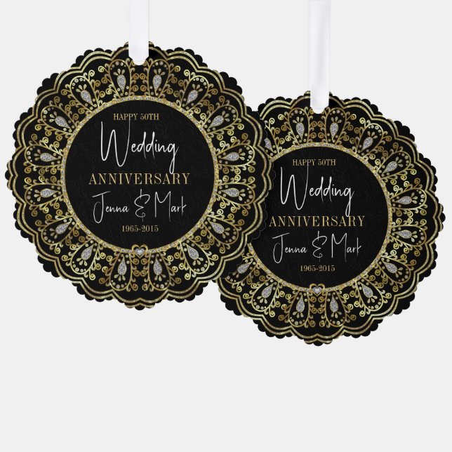 50. Hochzeitstag Schwarz & Gold Rahmen Ornament Karte (Vorderseite/Rückseite)