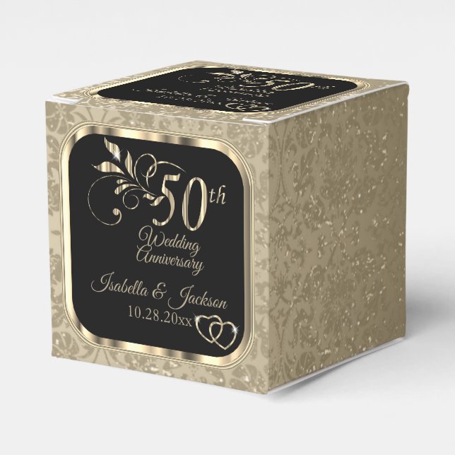 50. Hochzeitstag - Schwarz und Gold Gefallen Box Geschenkschachtel (Vorderseite)