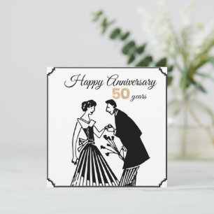 50. Hochzeitstag Schwarz-Weiß-Elegant Einladung