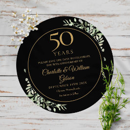 50. Hochzeitstag Schwarzes Gold Grüner Runde Save The Date
